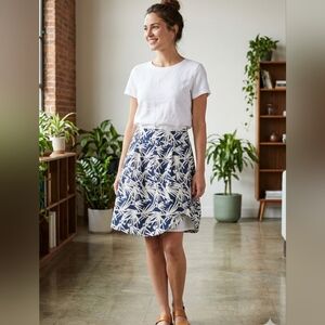Ann Taylor Factory Navy White Tropical Palm Leaf A-Line Skirt - Size 2